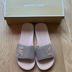 Michael Kors Rose Gold Sandals with Metallic Logo